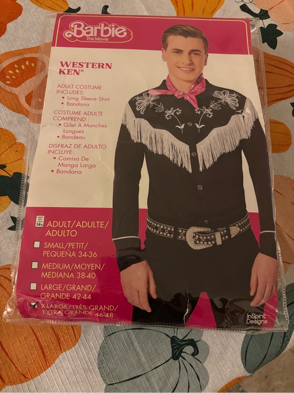 Barbie Black Western Fringe Button-Down Shirt with White Embroidery, XL